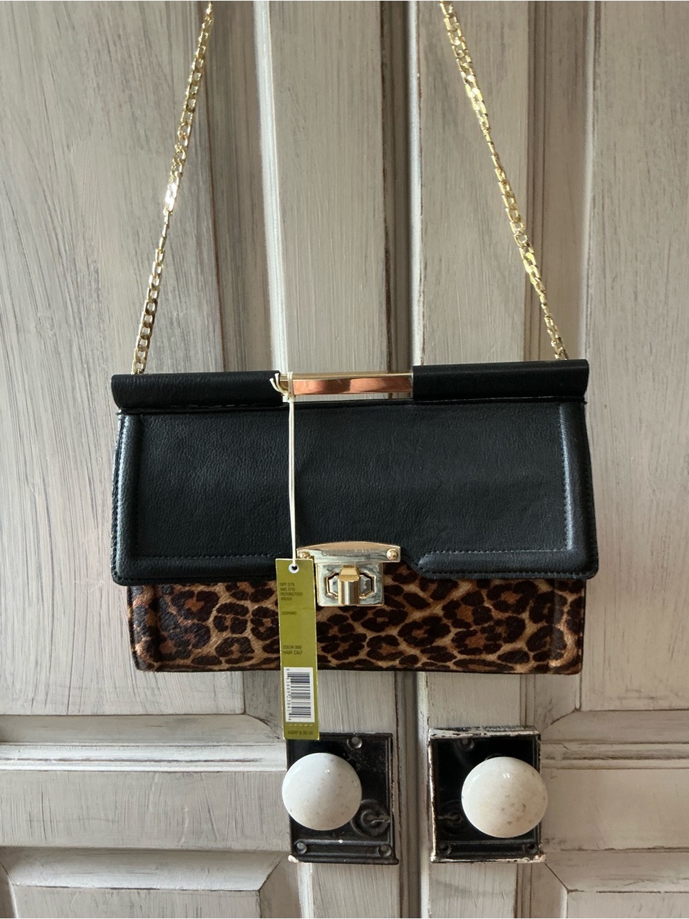 Gianni Bini Black & Leopard Chain Strap Crossbody
